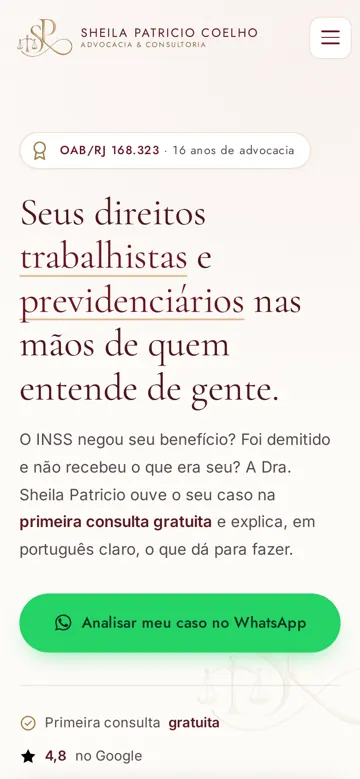 Site da Dra. Sheila Patricio visto no celular
